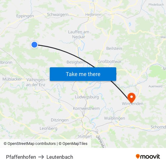 Pfaffenhofen to Leutenbach map
