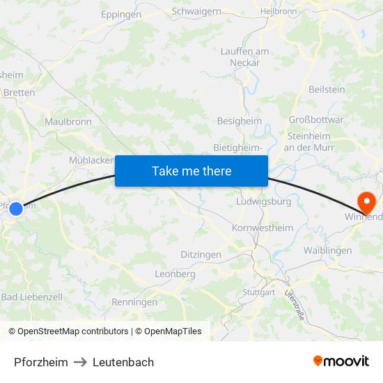 Pforzheim to Leutenbach map