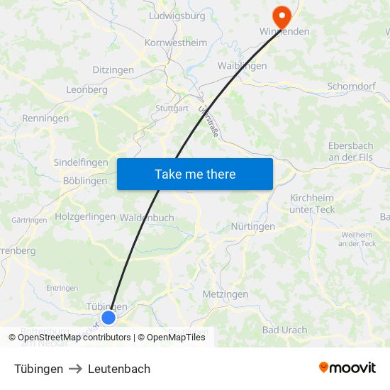 Tübingen to Leutenbach map