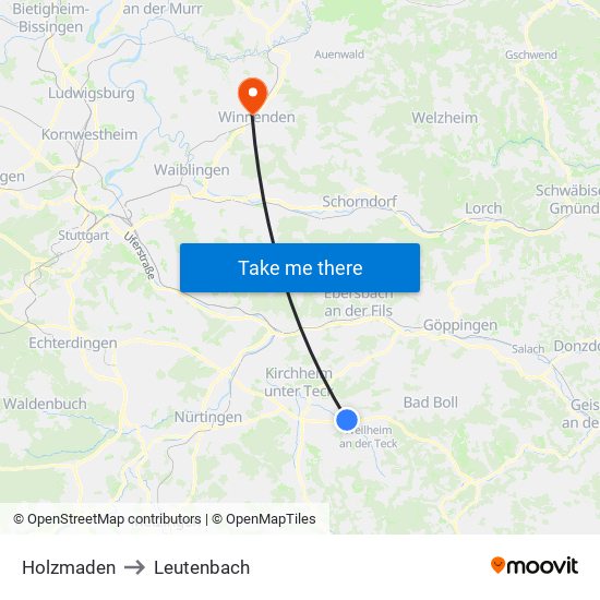 Holzmaden to Leutenbach map