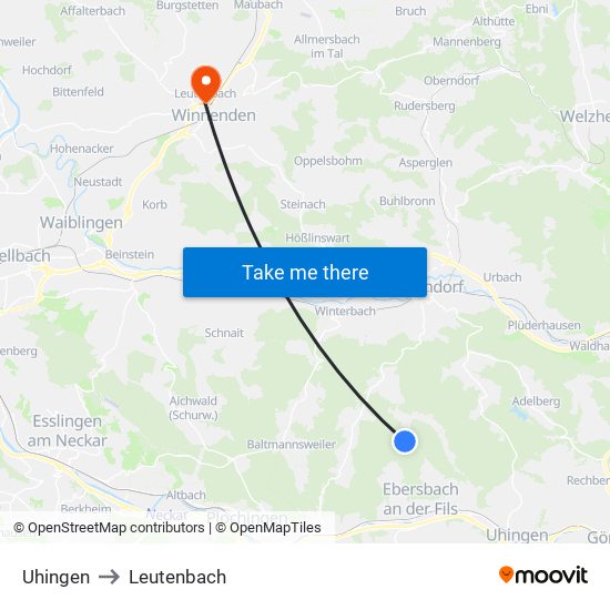 Uhingen to Leutenbach map