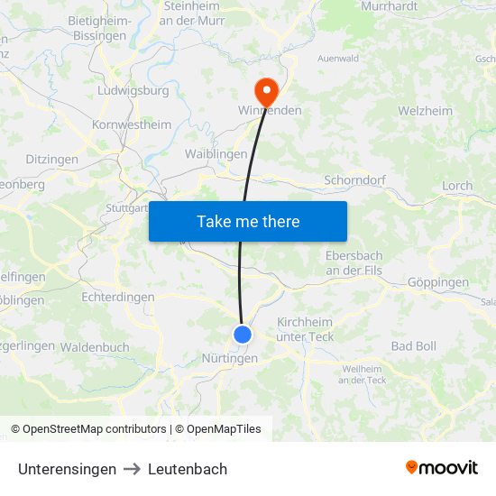 Unterensingen to Leutenbach map