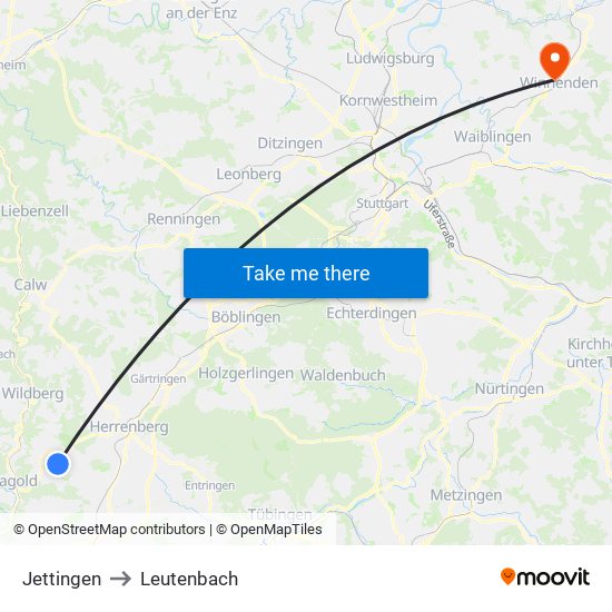 Jettingen to Leutenbach map