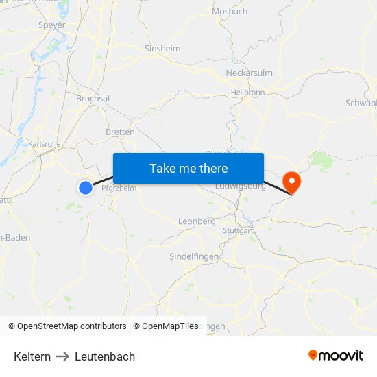 Keltern to Leutenbach map