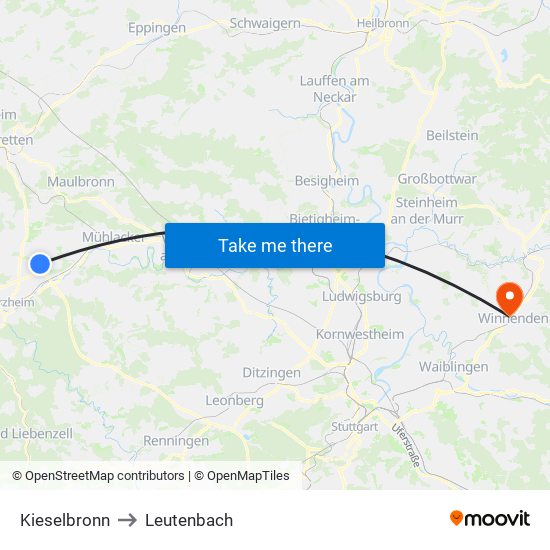 Kieselbronn to Leutenbach map