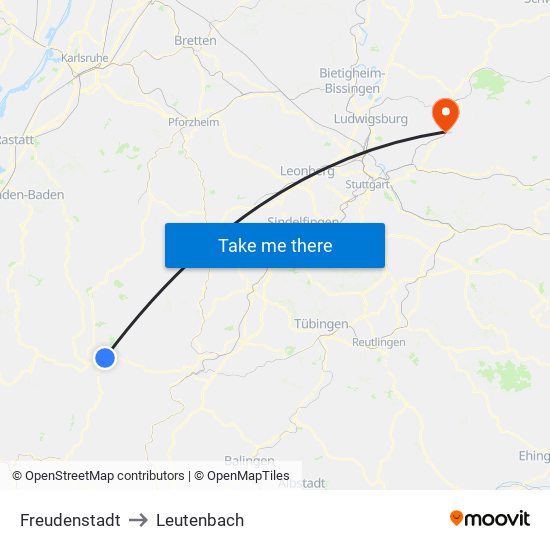 Freudenstadt to Leutenbach map