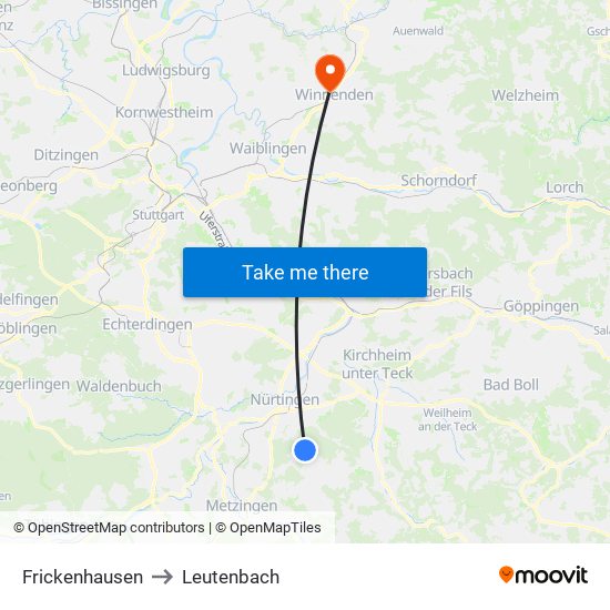 Frickenhausen to Leutenbach map