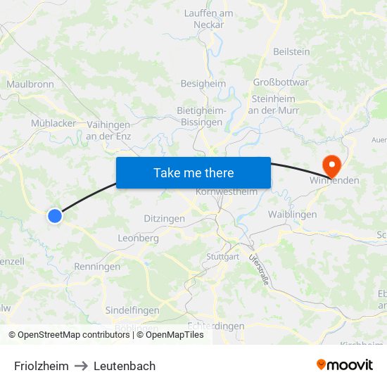 Friolzheim to Leutenbach map