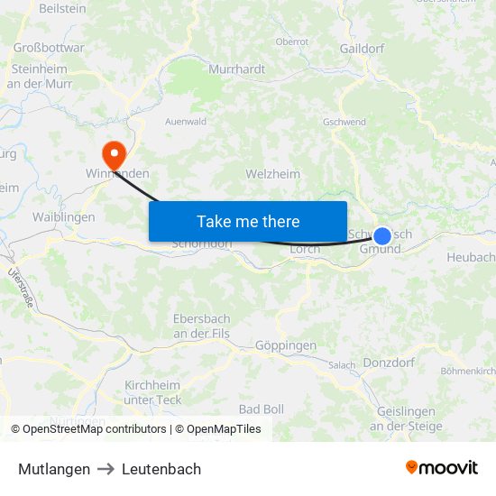 Mutlangen to Leutenbach map