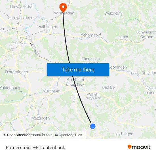 Römerstein to Leutenbach map