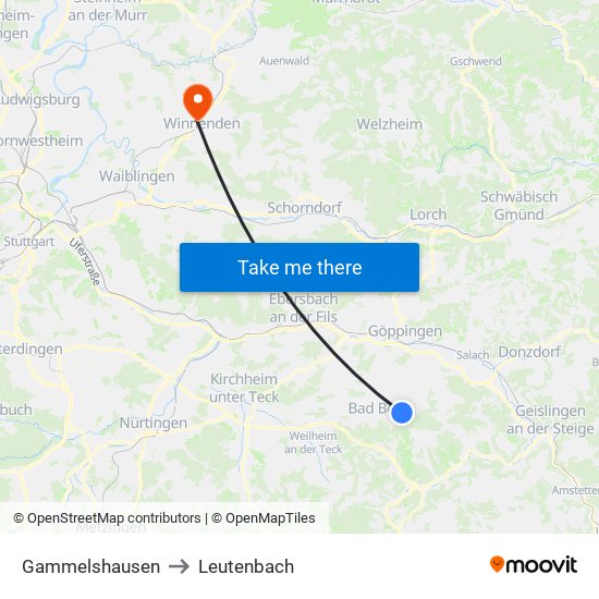 Gammelshausen to Leutenbach map