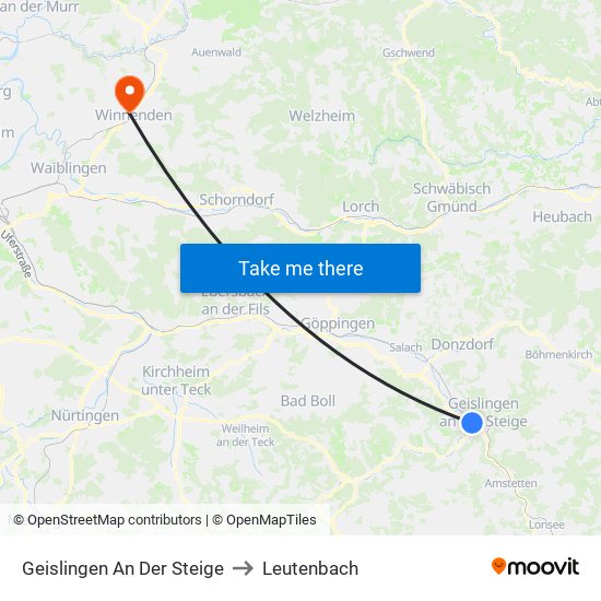 Geislingen An Der Steige to Leutenbach map