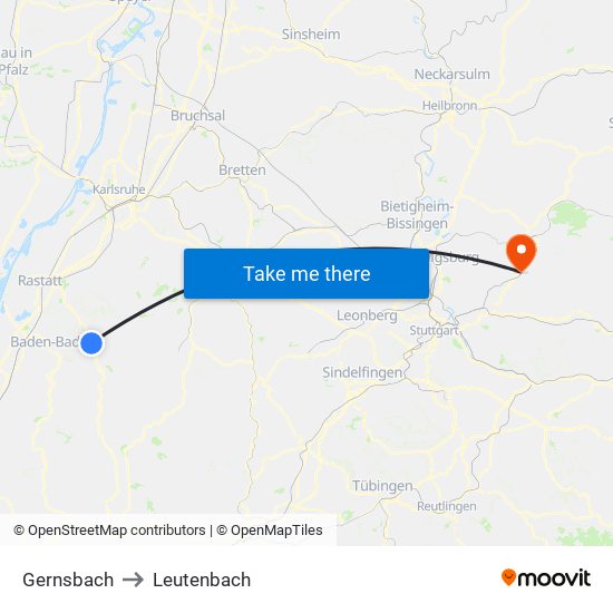 Gernsbach to Leutenbach map