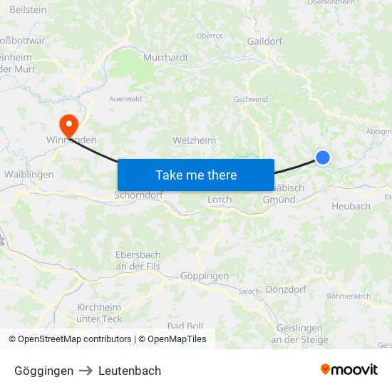 Göggingen to Leutenbach map