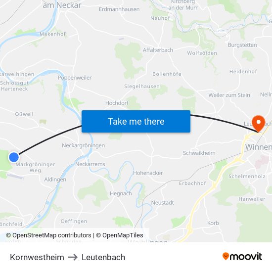 Kornwestheim to Leutenbach map