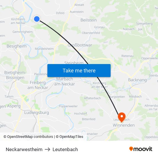 Neckarwestheim to Leutenbach map