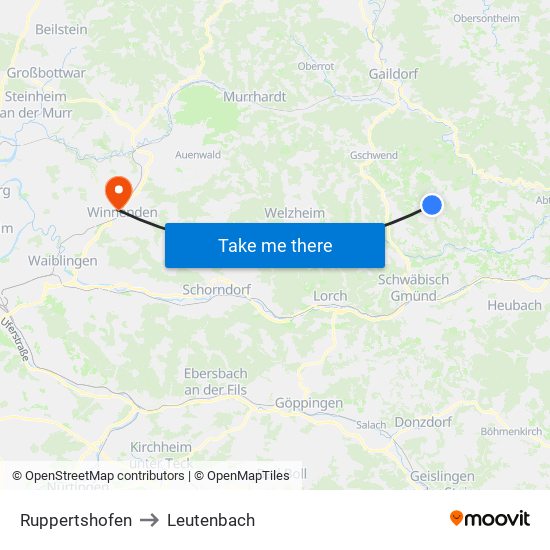 Ruppertshofen to Leutenbach map