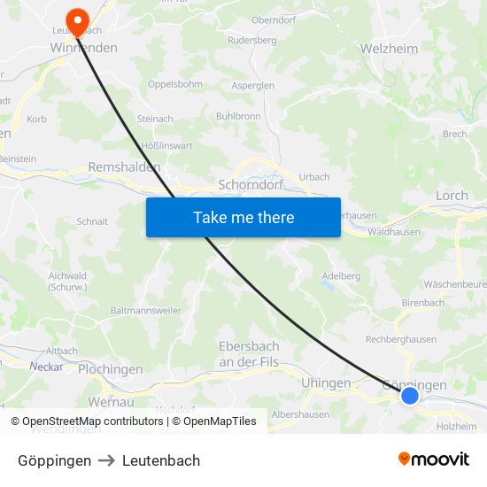 Göppingen to Leutenbach map
