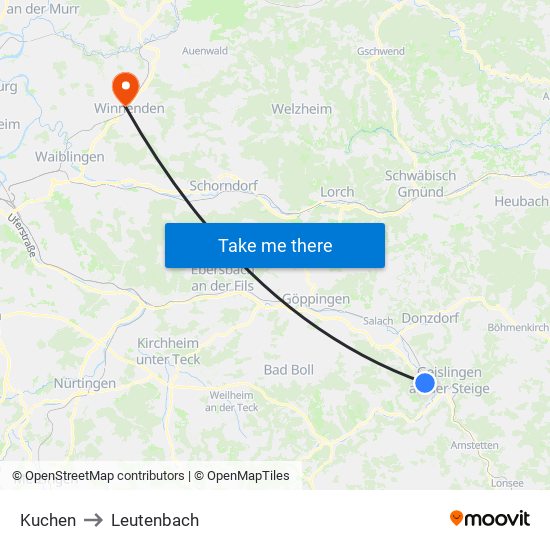 Kuchen to Leutenbach map