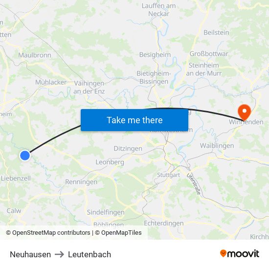 Neuhausen to Leutenbach map