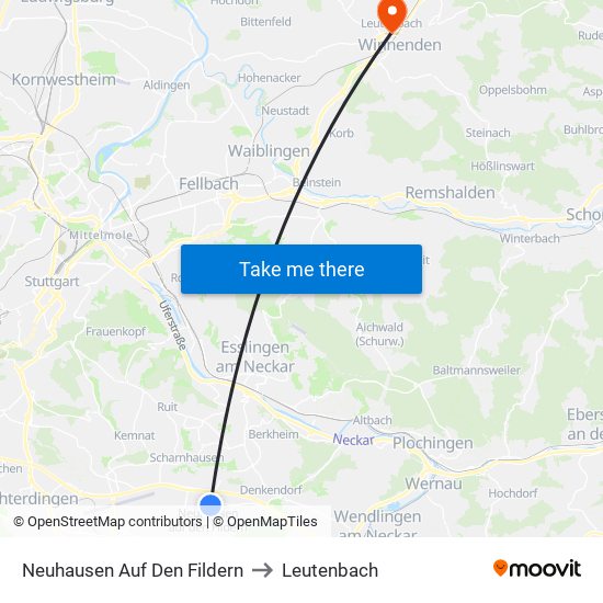 Neuhausen Auf Den Fildern to Leutenbach map