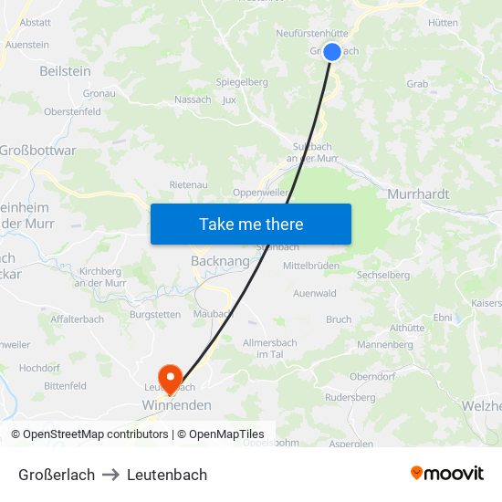 Großerlach to Leutenbach map
