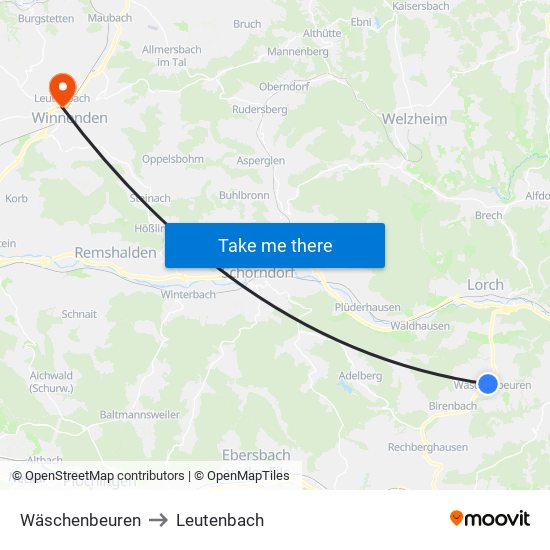 Wäschenbeuren to Leutenbach map