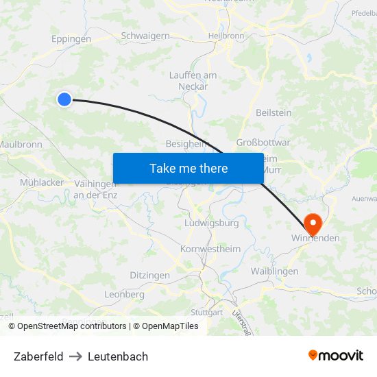 Zaberfeld to Leutenbach map