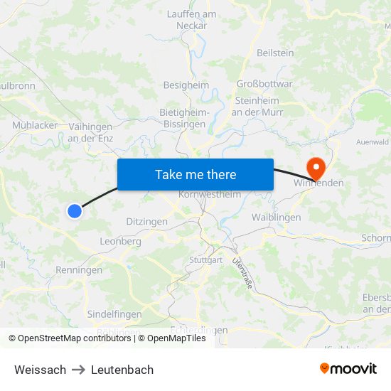 Weissach to Leutenbach map