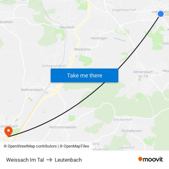 Weissach Im Tal to Leutenbach map