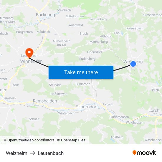 Welzheim to Leutenbach map