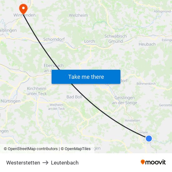 Westerstetten to Leutenbach map