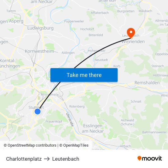 Charlottenplatz to Leutenbach map
