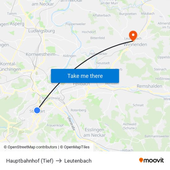 Hauptbahnhof (Tief) to Leutenbach map