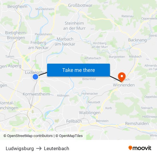 Ludwigsburg to Leutenbach map