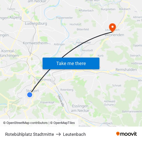 Rotebühlplatz Stadtmitte to Leutenbach map