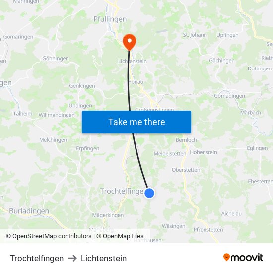 Trochtelfingen to Lichtenstein map