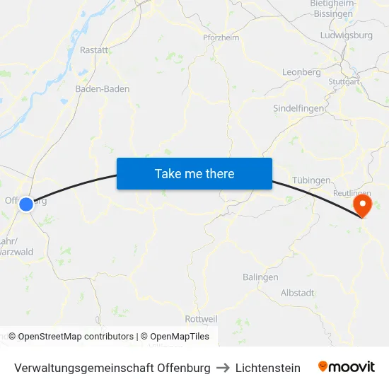 Verwaltungsgemeinschaft Offenburg to Lichtenstein map