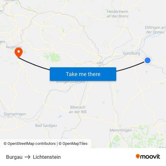 Burgau to Lichtenstein map