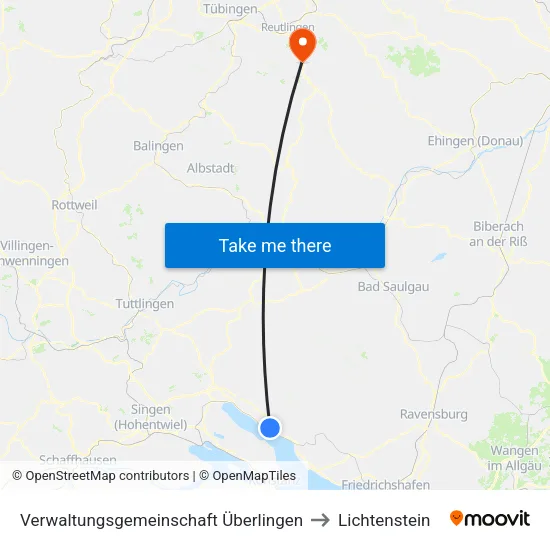 Verwaltungsgemeinschaft Überlingen to Lichtenstein map