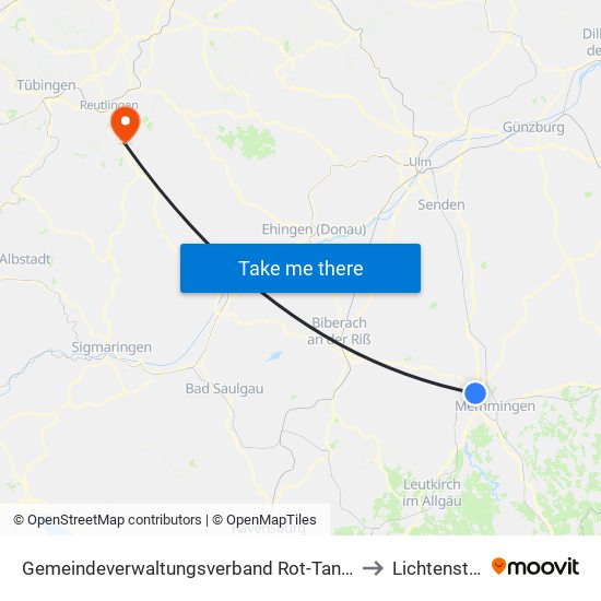 Gemeindeverwaltungsverband Rot-Tannheim to Lichtenstein map