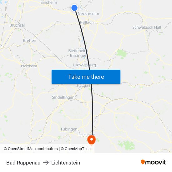 Bad Rappenau to Lichtenstein map