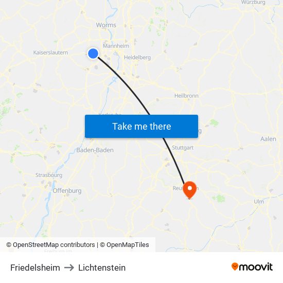 Friedelsheim to Lichtenstein map