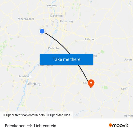 Edenkoben to Lichtenstein map