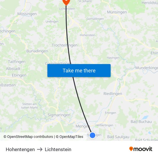 Hohentengen to Lichtenstein map