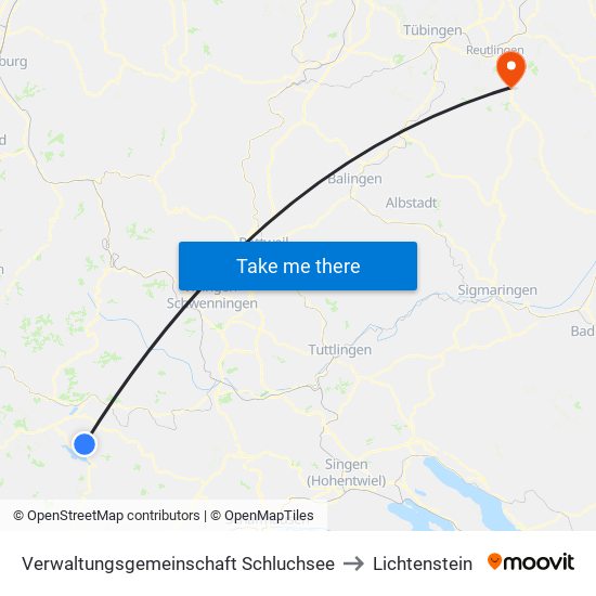 Verwaltungsgemeinschaft Schluchsee to Lichtenstein map