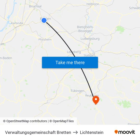 Verwaltungsgemeinschaft Bretten to Lichtenstein map