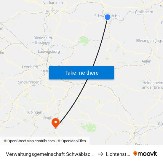 Verwaltungsgemeinschaft Schwäbisch Hall to Lichtenstein map