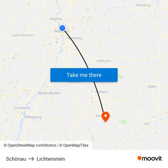 Schönau to Lichtenstein map