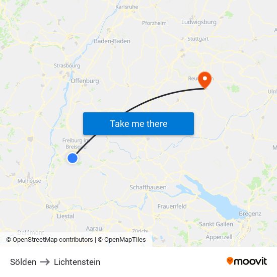 Sölden to Lichtenstein map